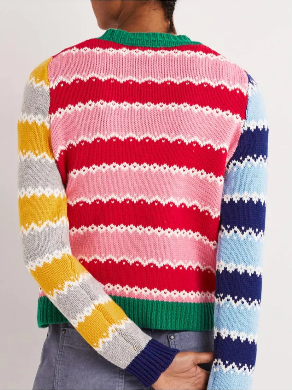 Boden Clara Fair Isle Stripe Knit Sweater in Colorful Blue Red Pink Green - Picture 2 of 7